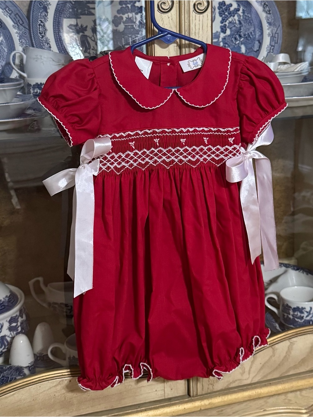 Lulu Bebe smocked red bubble romper 18m Christmas baby girl boutique